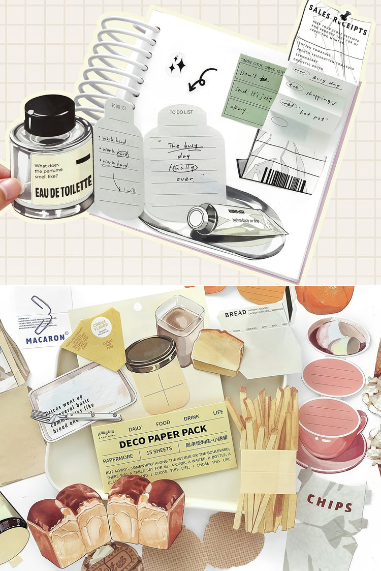 Pastel stationery set with todo lists deco paper pack sticky notes and labels featuring food and fragrance themes