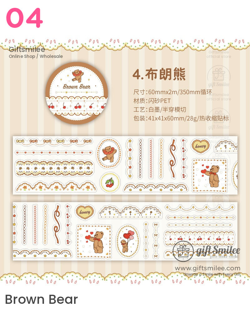 粉彩紙花兔和草莓模切膠帶 | KS-RT-1622