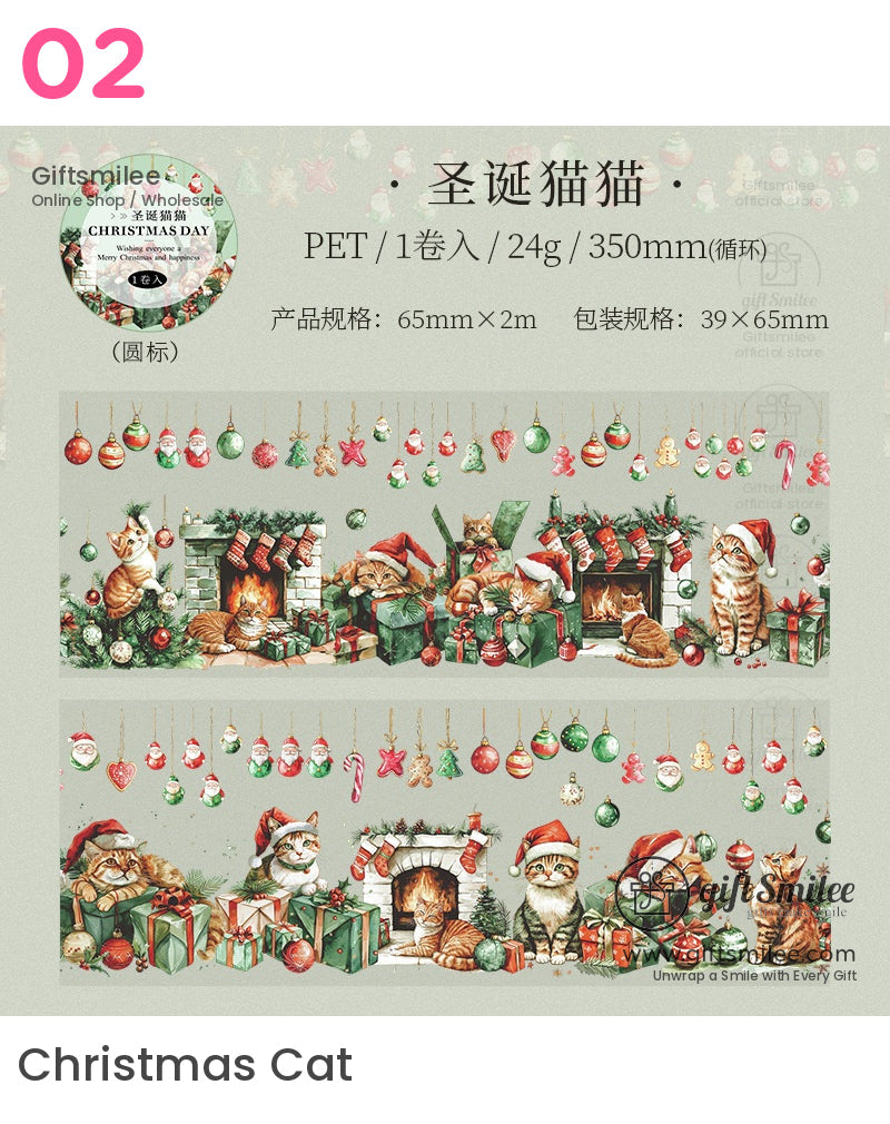 節日聖誕節貓聖誕老人禮物冬季寵物膠帶 | KS-RT-1629