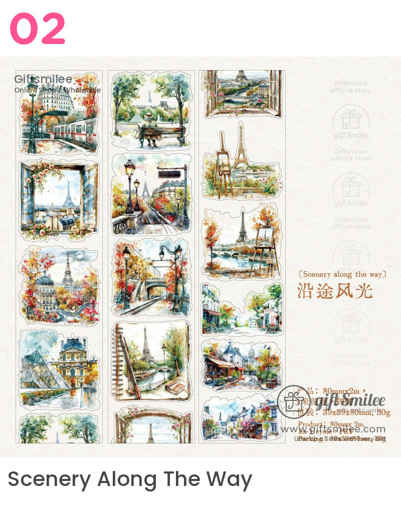 復古旅行水彩捲膠帶 | KS-RT-1638
