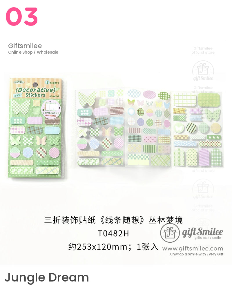 柔和的格子圖案和獨特形狀貼紙 | KS-SA-4004