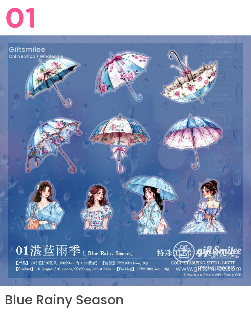 維多利亞雨天女孩花卉雨傘貼紙包 | KS-SA-4017