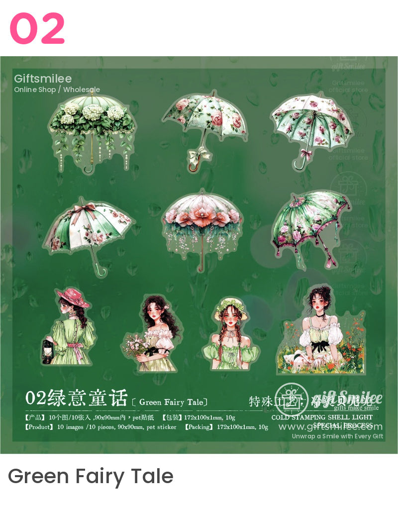 維多利亞雨天女孩花卉雨傘貼紙包 | KS-SA-4017