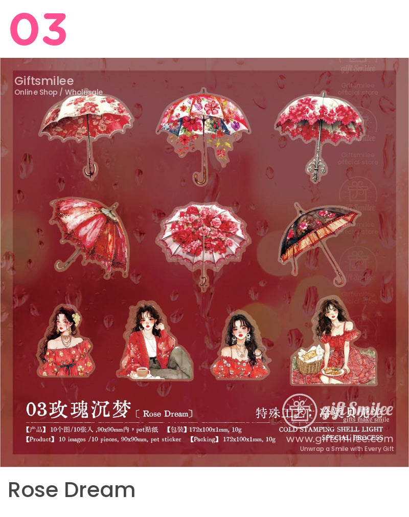 維多利亞雨天女孩花卉雨傘貼紙包 | KS-SA-4017