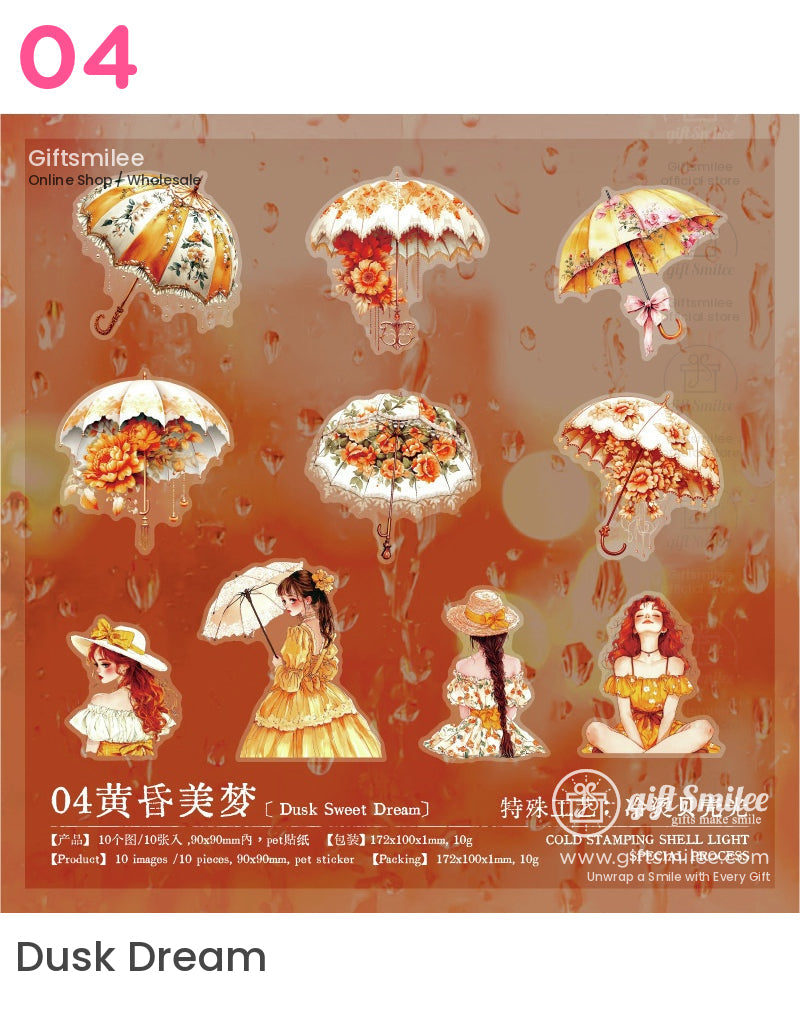 維多利亞雨天女孩花卉雨傘貼紙包 | KS-SA-4017