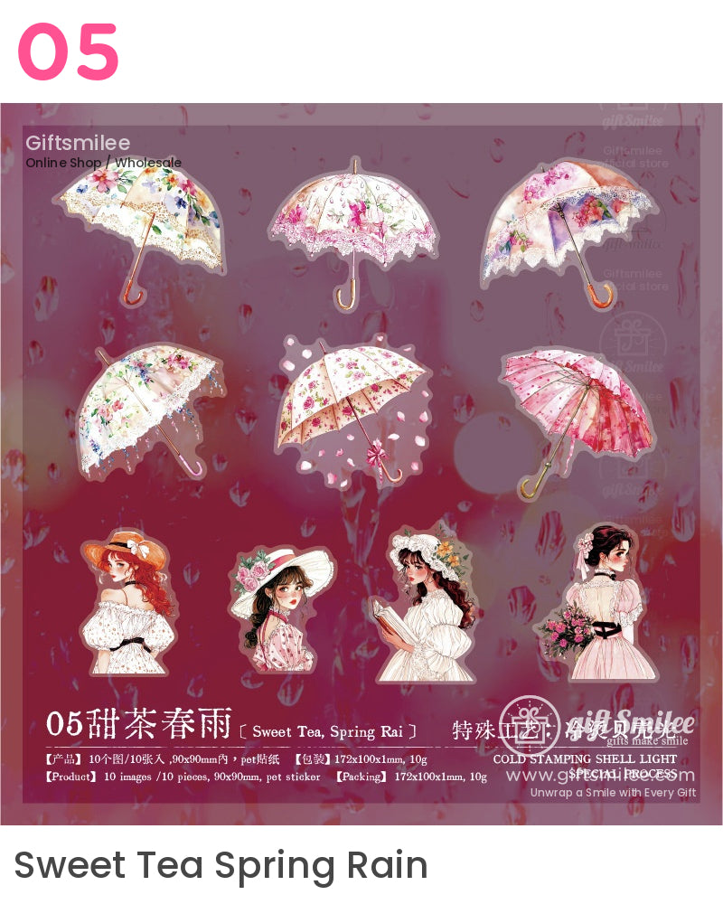 維多利亞雨天女孩花卉雨傘貼紙包 | KS-SA-4017