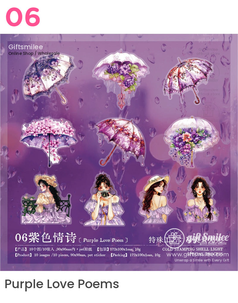 維多利亞雨天女孩花卉雨傘貼紙包 | KS-SA-4017