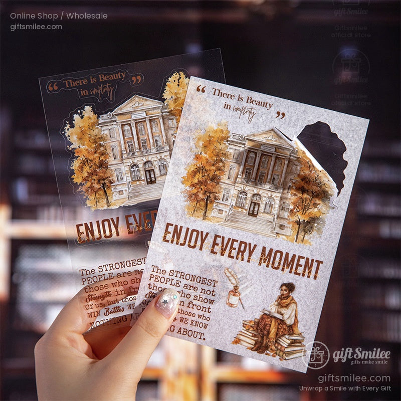 Elegant sticker sheets with fall-themed bookstore and book lover designs