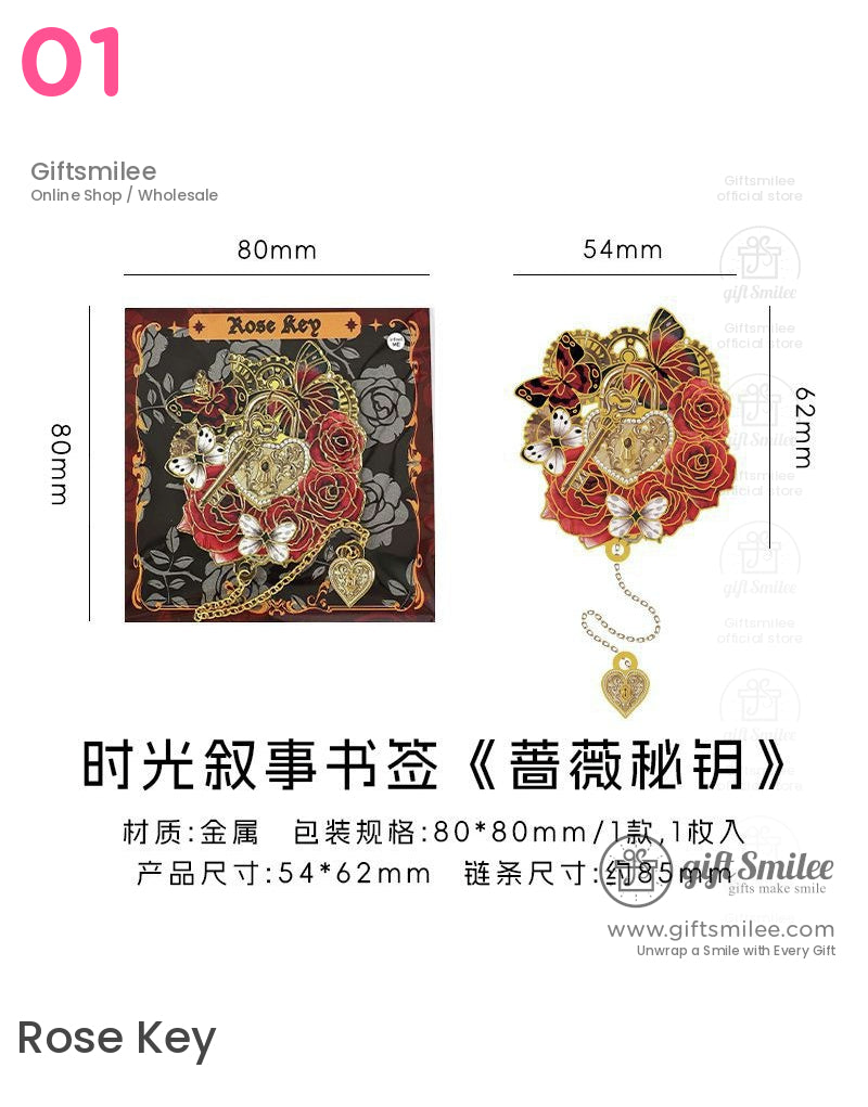 維多利亞蒸氣龐克玫瑰胸針蝴蝶書籤 | KS-BM-111