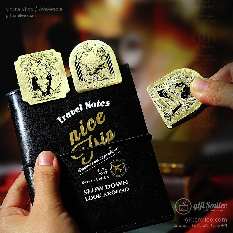 Antique Brass-Tone Zinc Alloy Engraved Noble Cat Motifs Metal Bookmark Clips | KS-BM-118