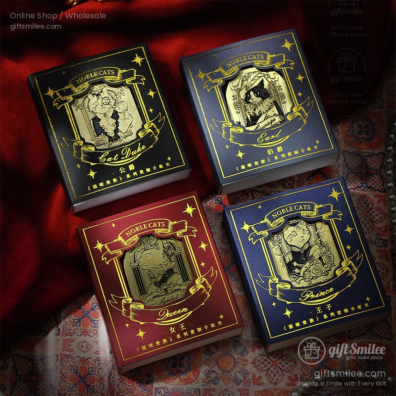 Antique Brass-Tone Zinc Alloy Engraved Noble Cat Motifs Metal Bookmark Clips | KS-BM-118