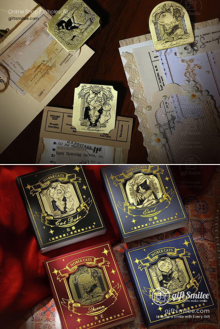 Antique Brass-Tone Zinc Alloy Engraved Noble Cat Motifs Metal Bookmark Clips | KS-BM-118