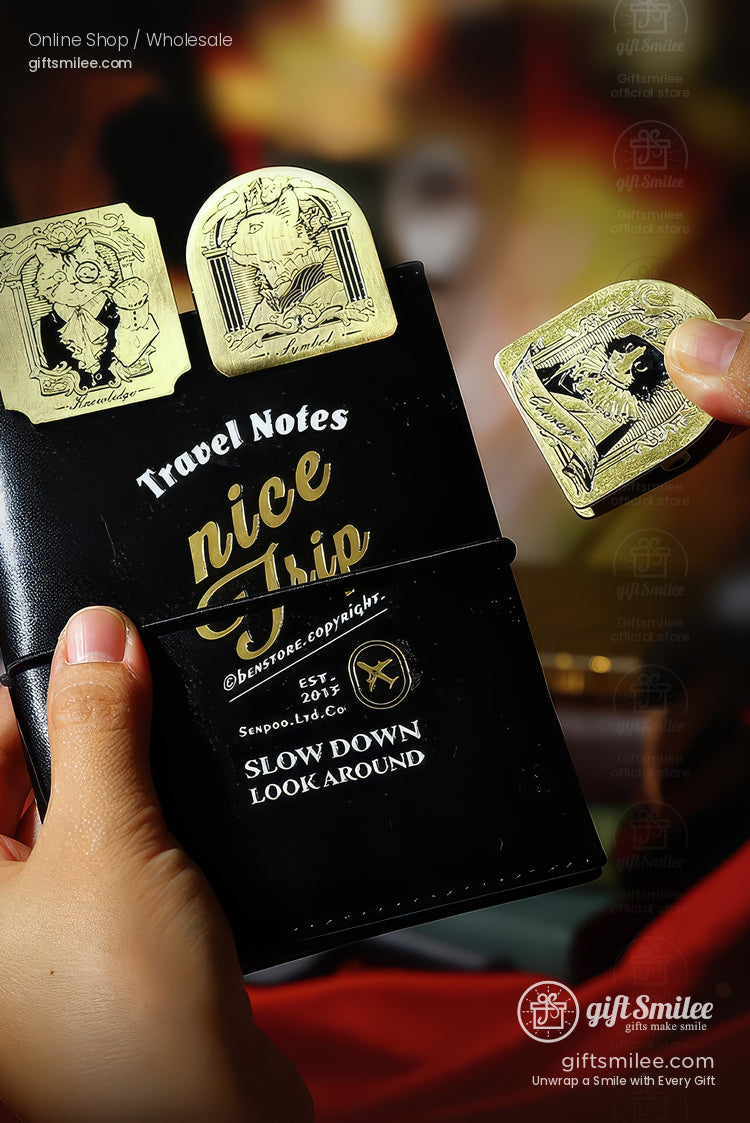 Antique Brass-Tone Zinc Alloy Engraved Noble Cat Motifs Metal Bookmark Clips | KS-BM-118