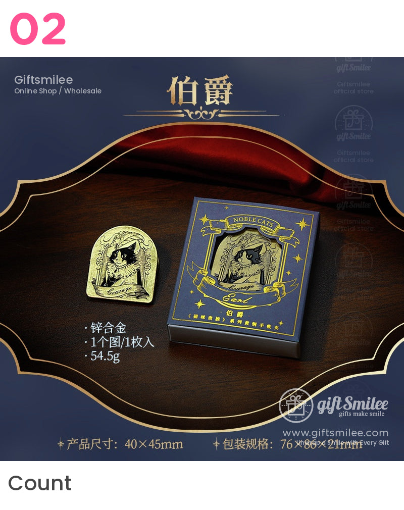 Antique Brass-Tone Zinc Alloy Engraved Noble Cat Motifs Metal Bookmark Clips | KS-BM-118