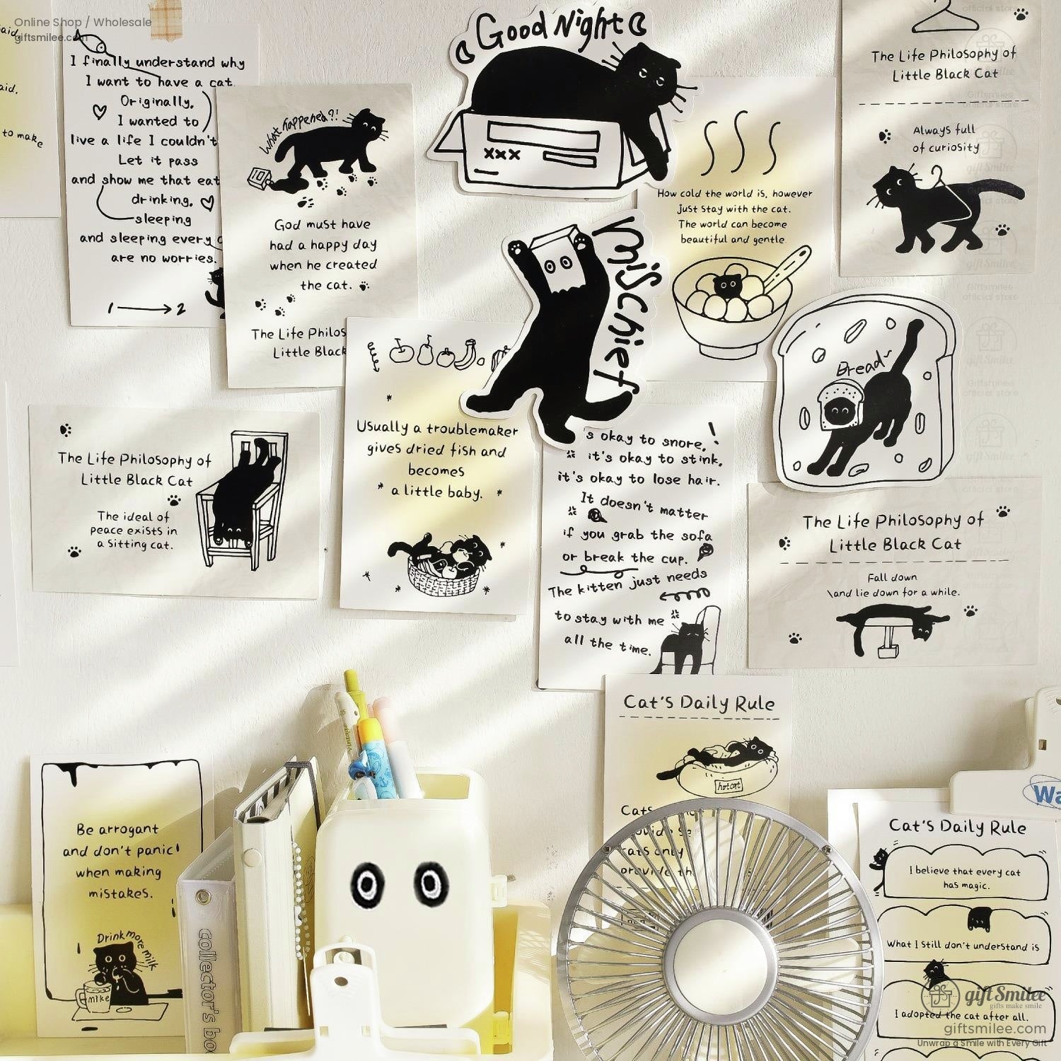 Matte Black‑And‑White Cat Illustrations Thick Cardstock Assorted Die‑Cut Rectangular 4C Printing Postcard Set | KS-CC-273