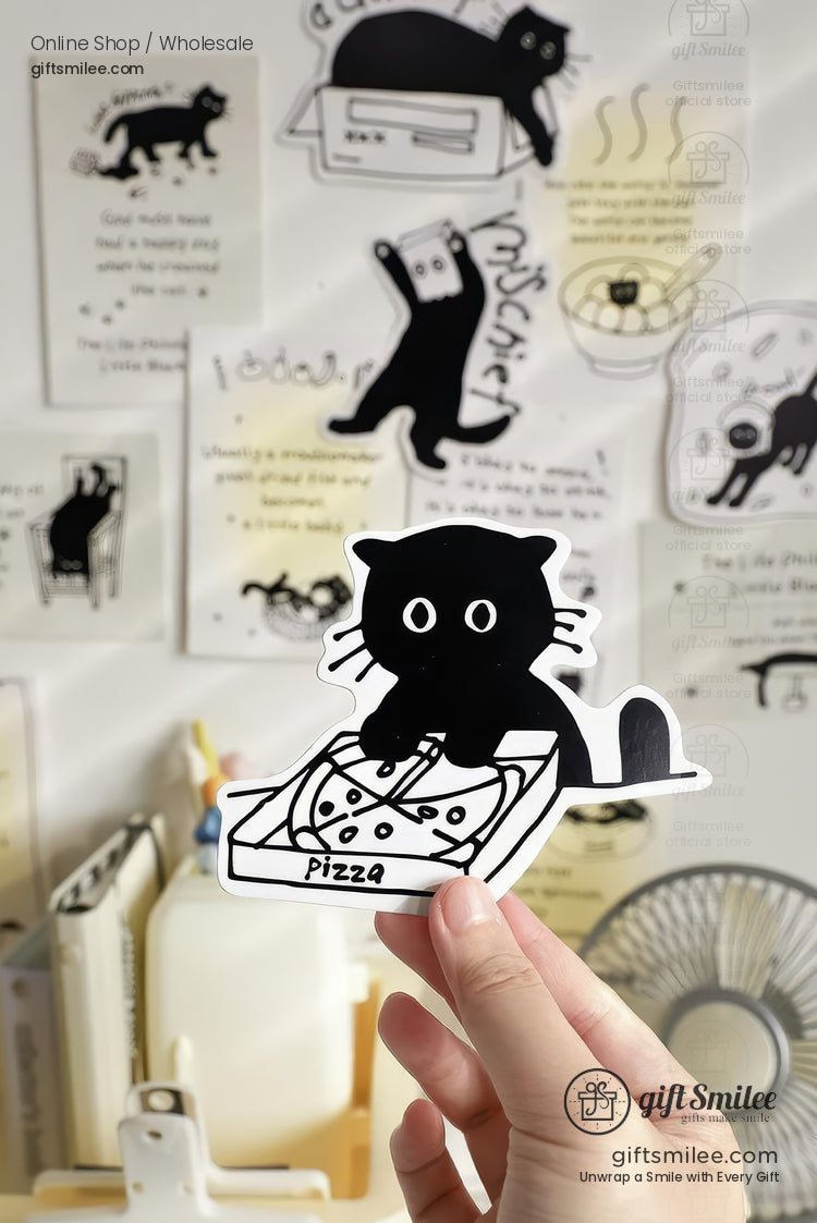 Matte Black‑And‑White Cat Illustrations Thick Cardstock Assorted Die‑Cut Rectangular 4C Printing Postcard Set | KS-CC-273