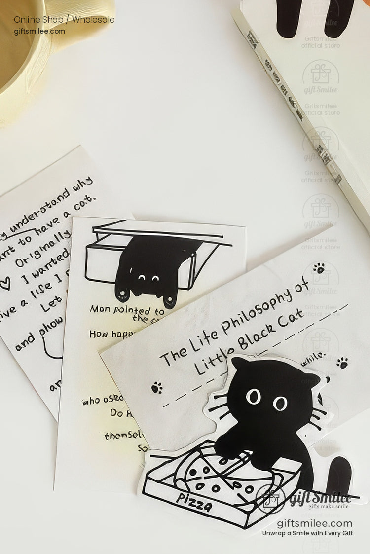 Matte Black‑And‑White Cat Illustrations Thick Cardstock Assorted Die‑Cut Rectangular 4C Printing Postcard Set | KS-CC-273