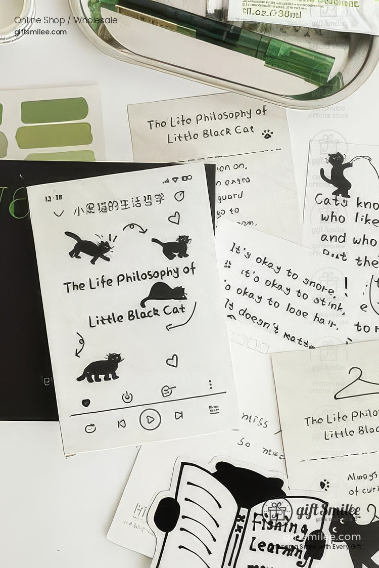 Matte Black‑And‑White Cat Illustrations Thick Cardstock Assorted Die‑Cut Rectangular 4C Printing Postcard Set | KS-CC-273