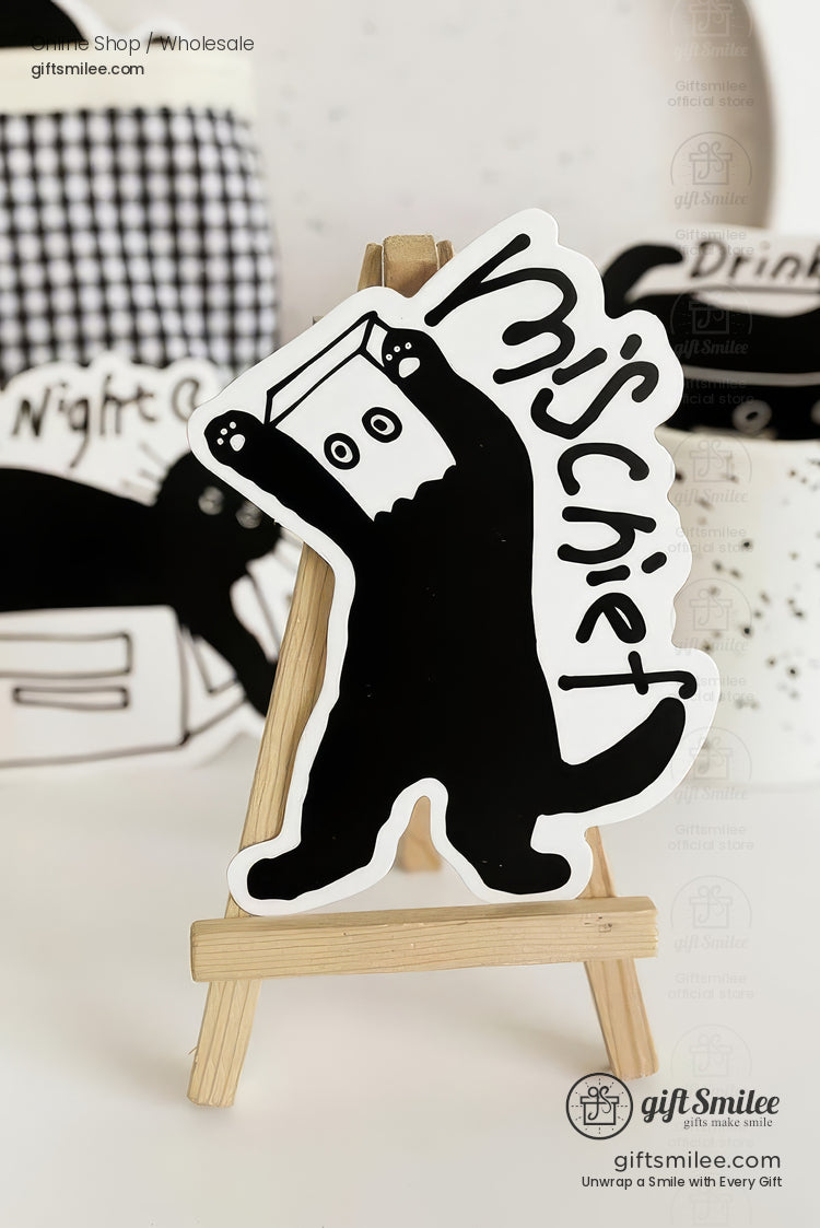 Matte Black‑And‑White Cat Illustrations Thick Cardstock Assorted Die‑Cut Rectangular 4C Printing Postcard Set | KS-CC-273