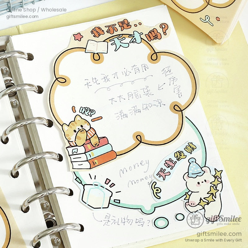 Cute cartoonthemed planner page with pastel colors bear and cat illustrations decorative borders and handwritten notes
