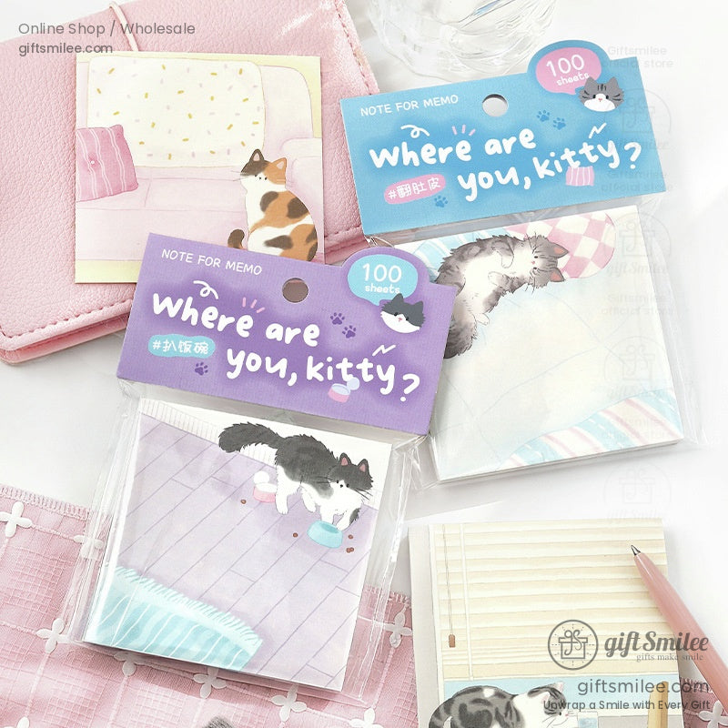 Pastel catthemed memo pads with playful illustrations 100 sheets per pack featuring cozy home and feline designs