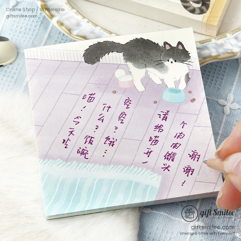 Pastel catthemed memo pads with playful illustrations 100 sheets per pack featuring cozy home and feline designs