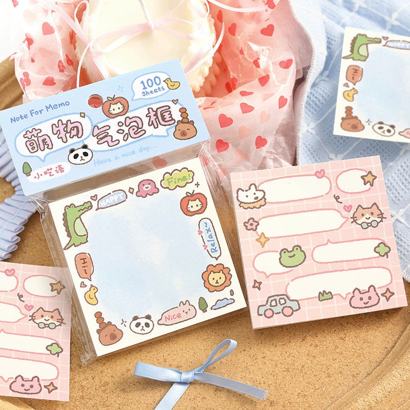 Pastel sticky notes with cute animalthemed designs pink grid and blue backgrounds featuring frogs cats and pandas