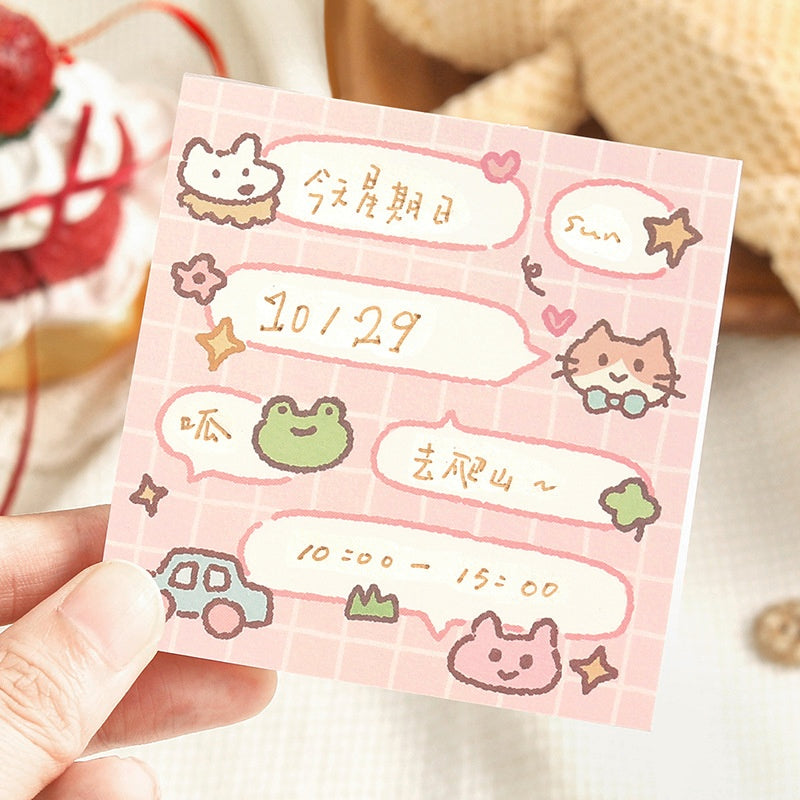 Pastel sticky notes with cute animalthemed designs pink grid and blue backgrounds featuring frogs cats and pandas