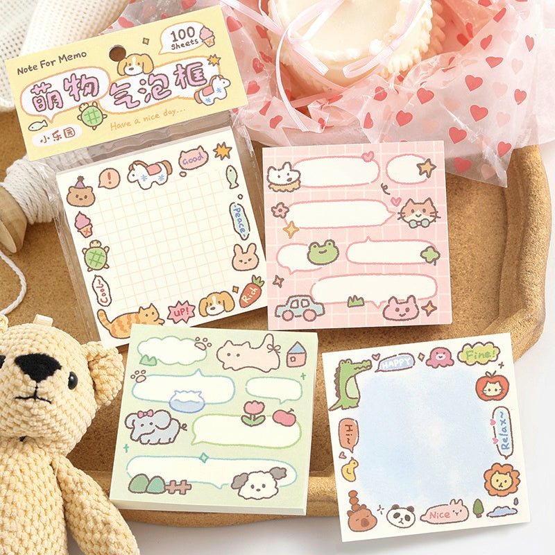Cute animalthemed sticky notes in pastel colors with grid lined and decorative designs featuring rabbits cats and frogs