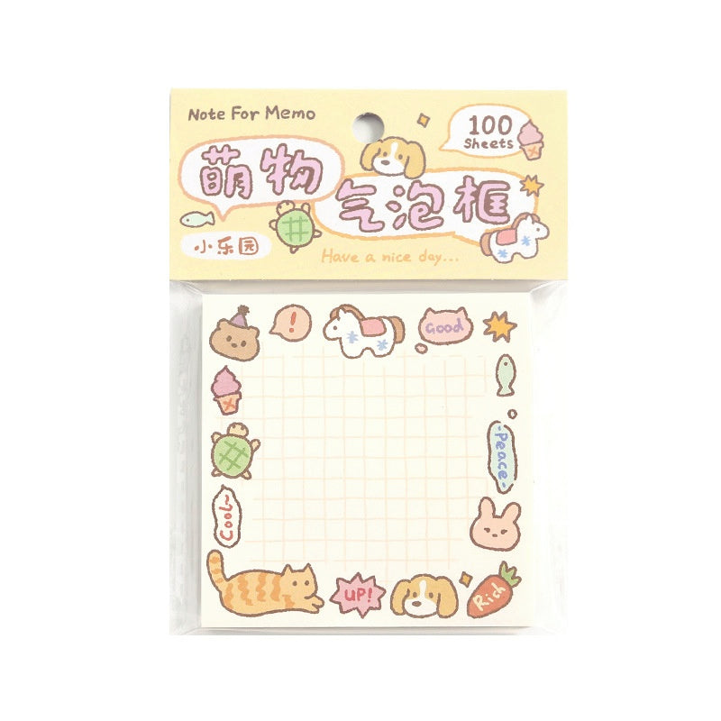 Cute memo pad with 100 sheets beige grid paper pastel animal illustrations and playful text accents