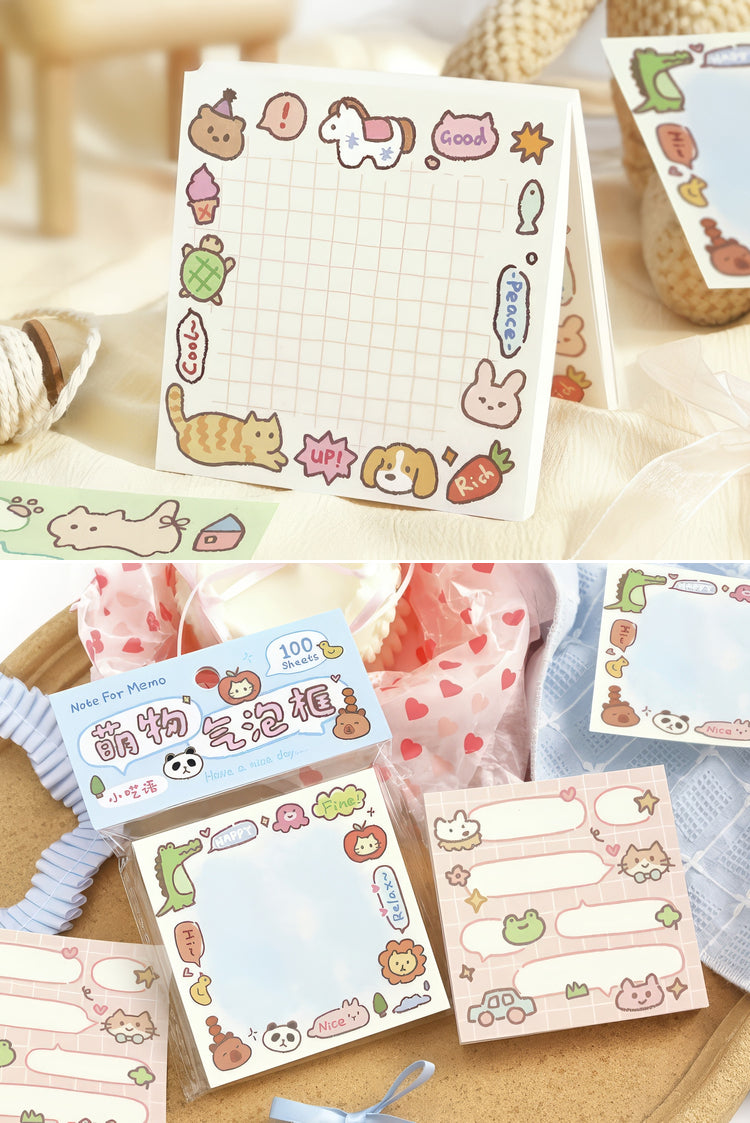 Cute animalthemed sticky notes with pastel borders grid and blank designs featuring cats rabbits and whimsical icons