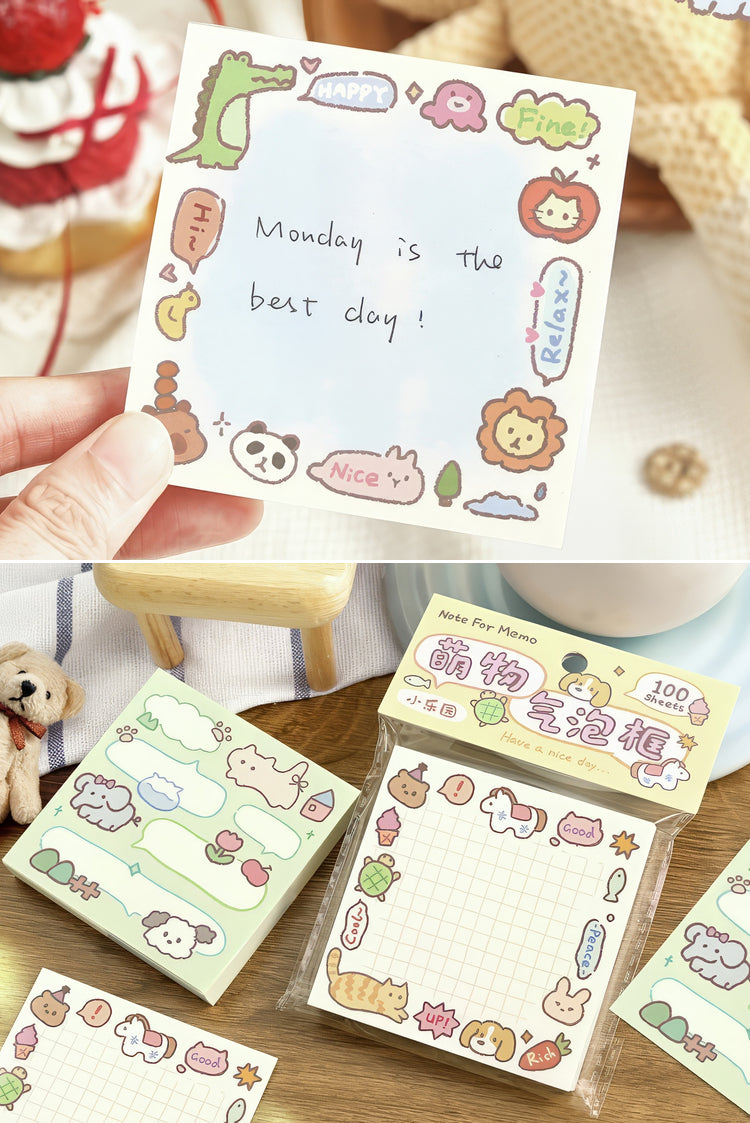 Cute pastel sticky notes with animal illustrations grid design and playful text accents perfect for cheerful memos