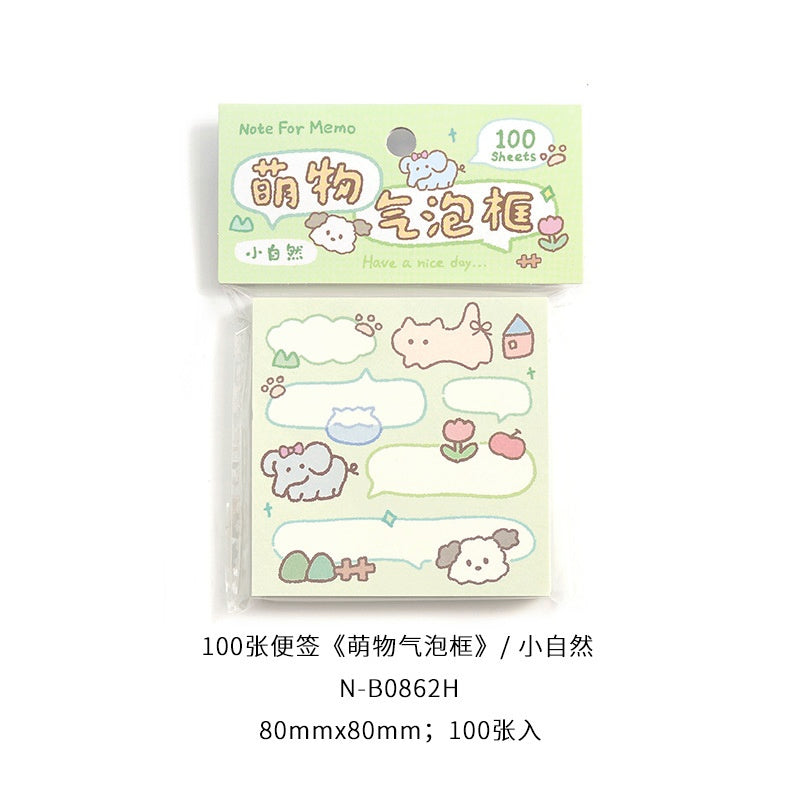 Pastel green sticky notes with cartoon animals speech bubbles flowers and a house 80x80mm 100 sheets