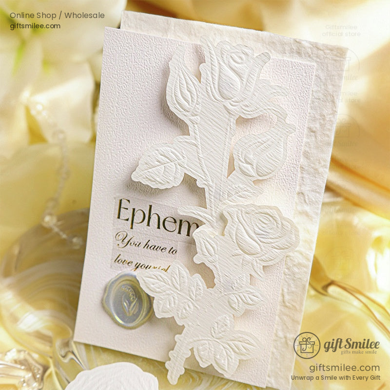 Embossed 3D Rose Relief Paintable Textured Paper Embossed Floral Stickers | KS-CK-1237