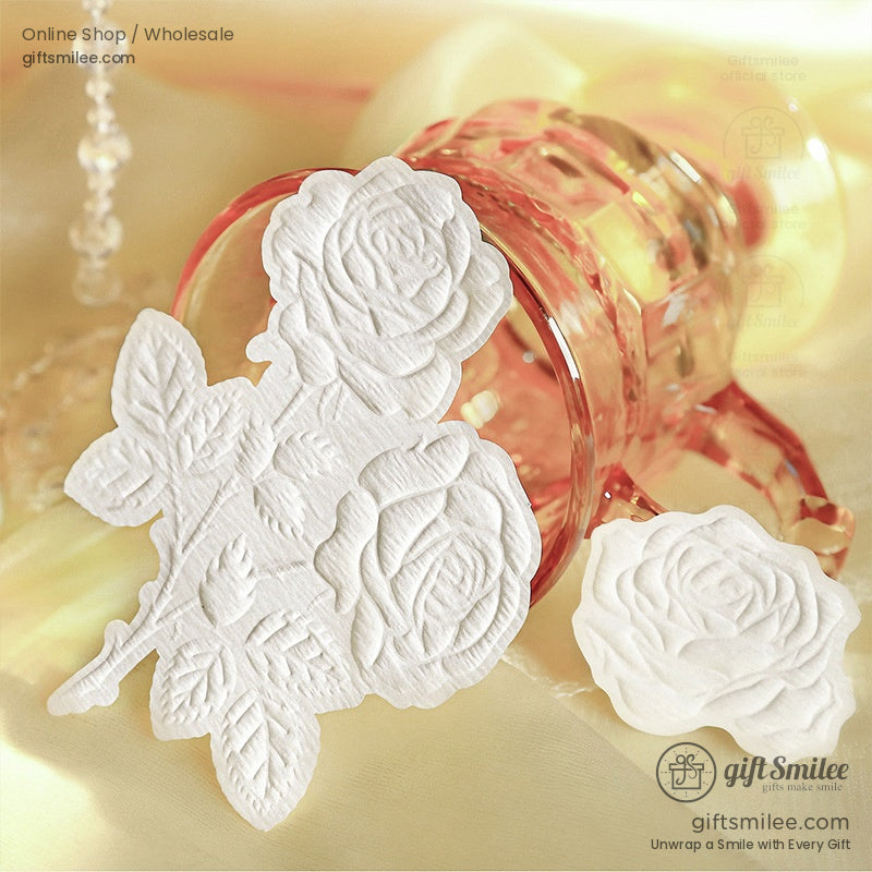 Embossed 3D Rose Relief Paintable Textured Paper Embossed Floral Stickers | KS-CK-1237