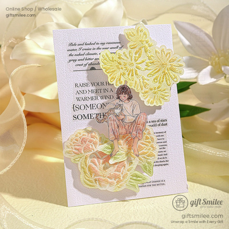 Embossed 3D Rose Relief Paintable Textured Paper Embossed Floral Stickers | KS-CK-1237