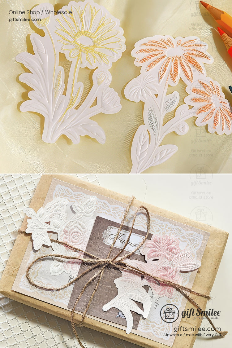 Embossed 3D Rose Relief Paintable Textured Paper Embossed Floral Stickers | KS-CK-1237