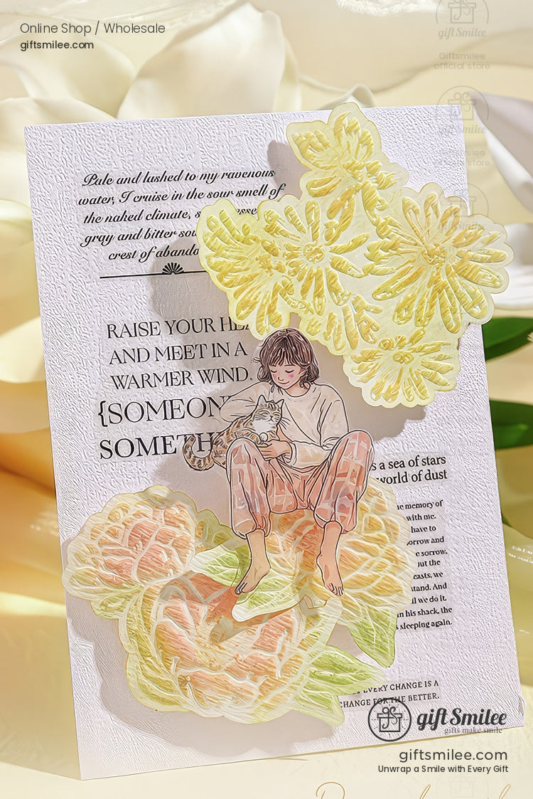 Embossed 3D Rose Relief Paintable Textured Paper Embossed Floral Stickers | KS-CK-1237