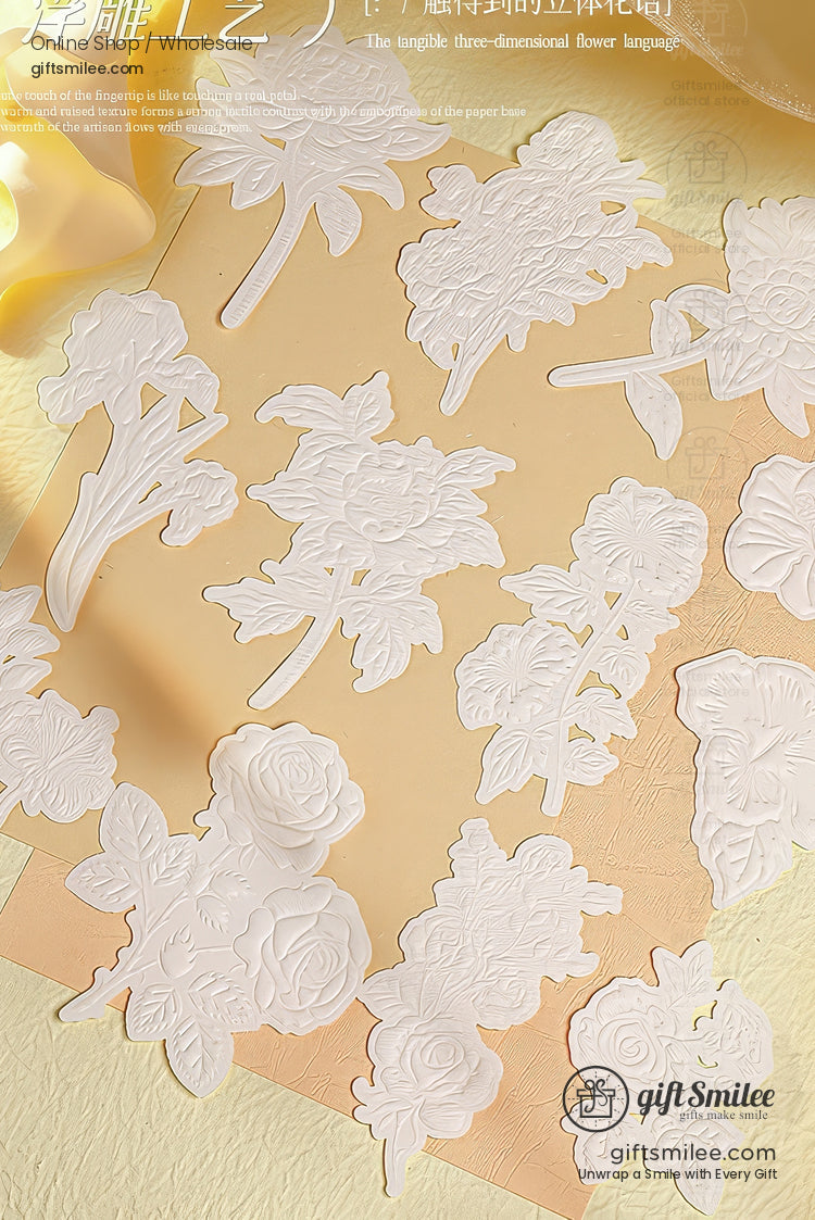 Embossed 3D Rose Relief Paintable Textured Paper Embossed Floral Stickers | KS-CK-1237