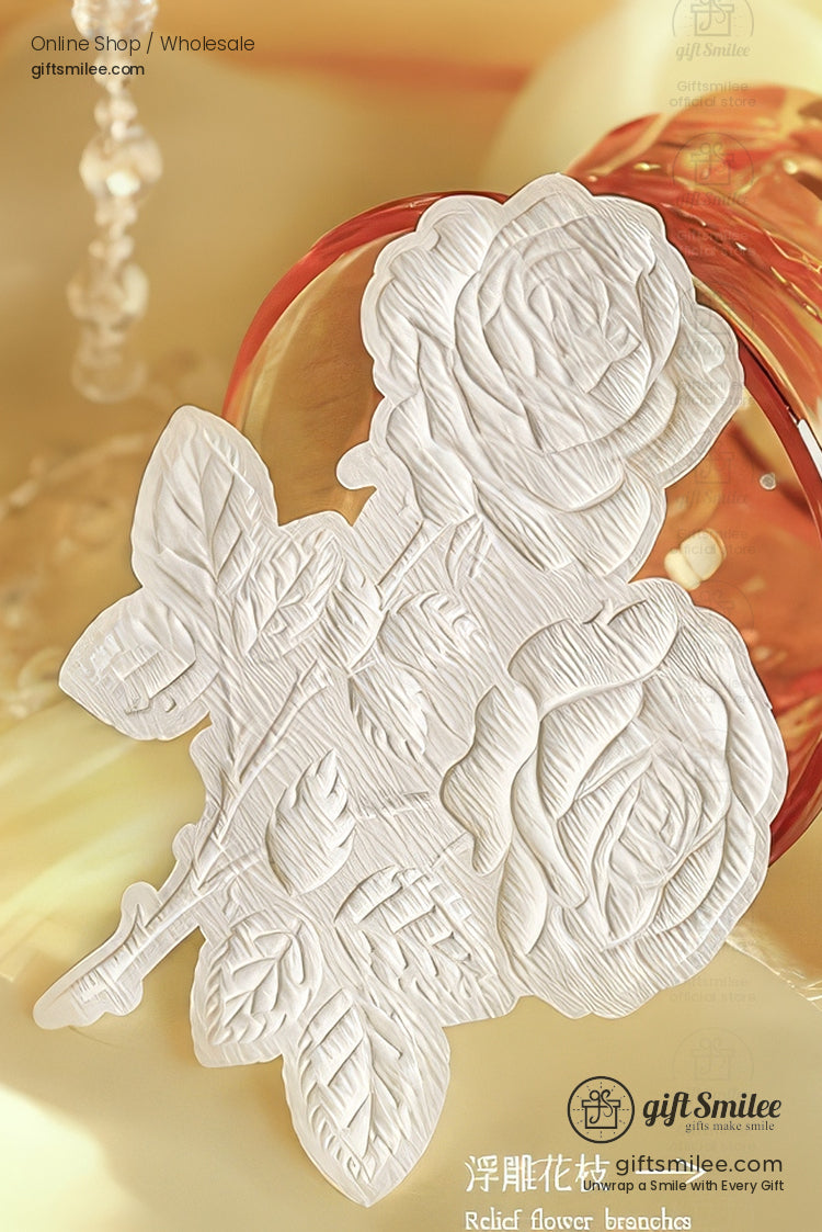 Embossed 3D Rose Relief Paintable Textured Paper Embossed Floral Stickers | KS-CK-1237