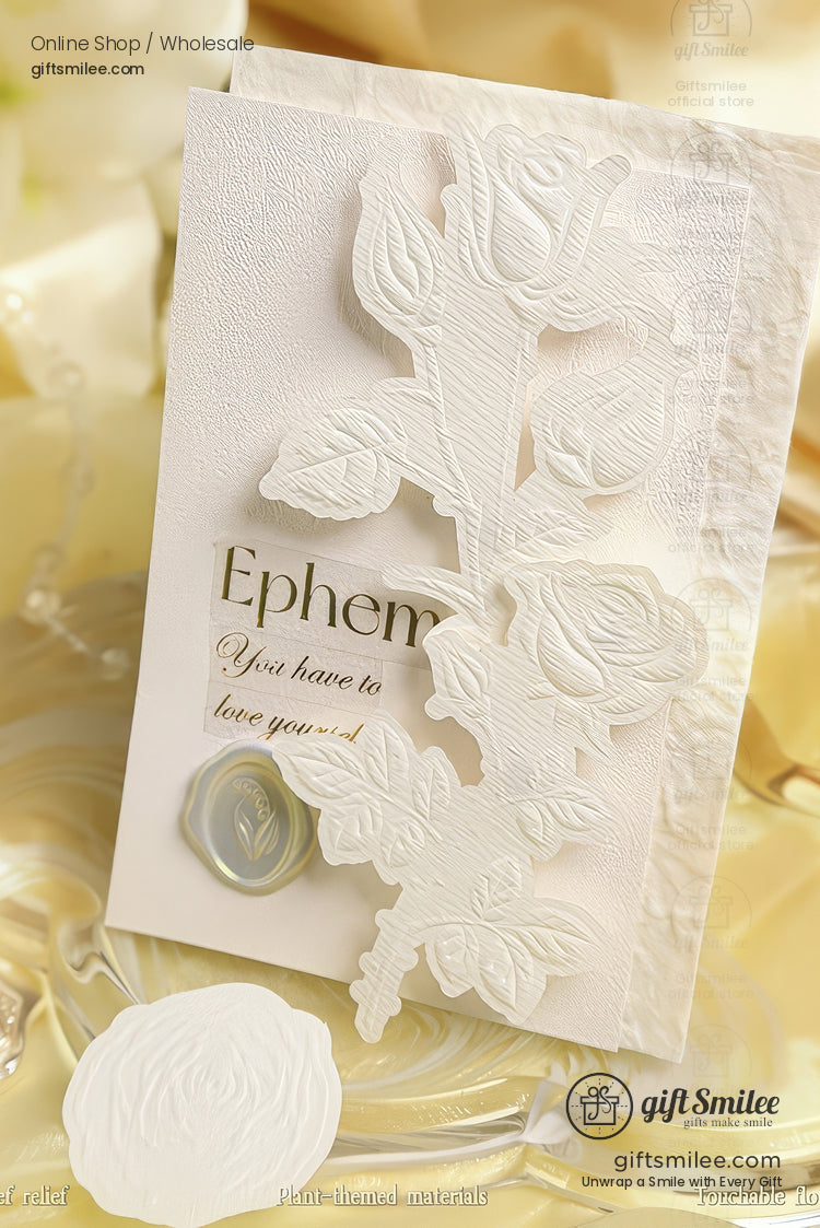 Embossed 3D Rose Relief Paintable Textured Paper Embossed Floral Stickers | KS-CK-1237