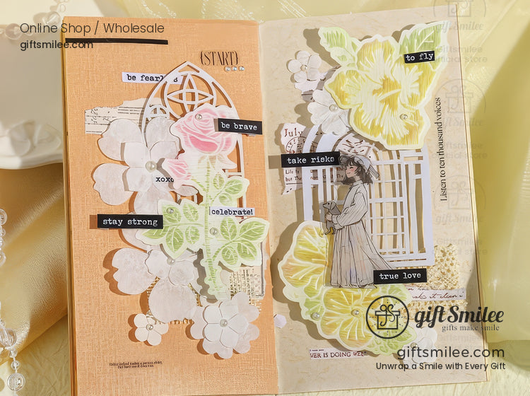 Embossed 3D Rose Relief Paintable Textured Paper Embossed Floral Stickers | KS-CK-1237