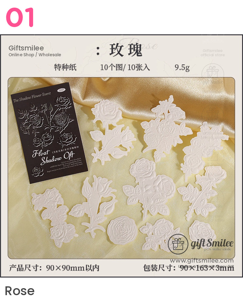 Embossed 3D Rose Relief Paintable Textured Paper Embossed Floral Stickers | KS-CK-1237