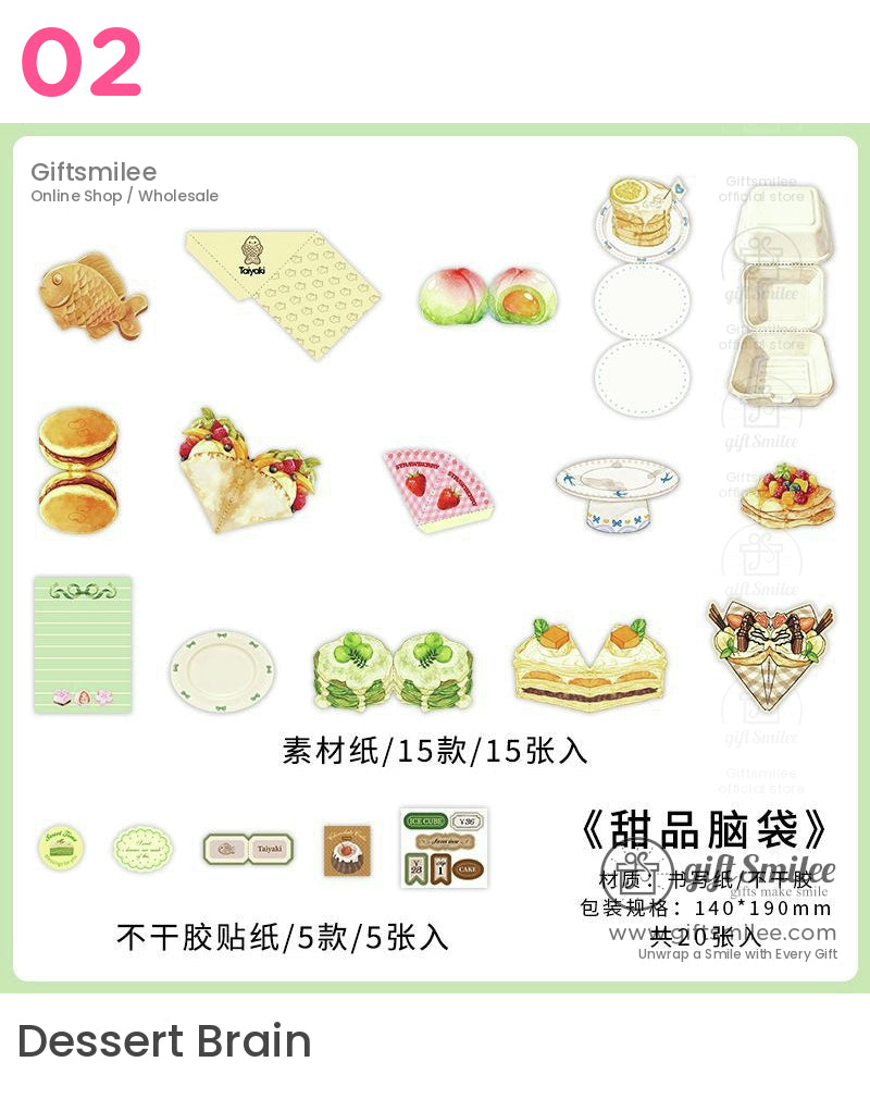Matte Die‑Cut Food Illustration 20‑Piece Assorted Large Cutouts Decorative Stickers Set | KS-CK-1238