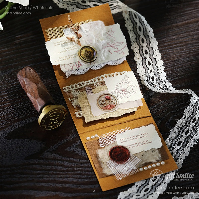 Matte Fiber Paper With Dome Resin Seals Vintage Journaling Sticker Set | KS-CK-1241