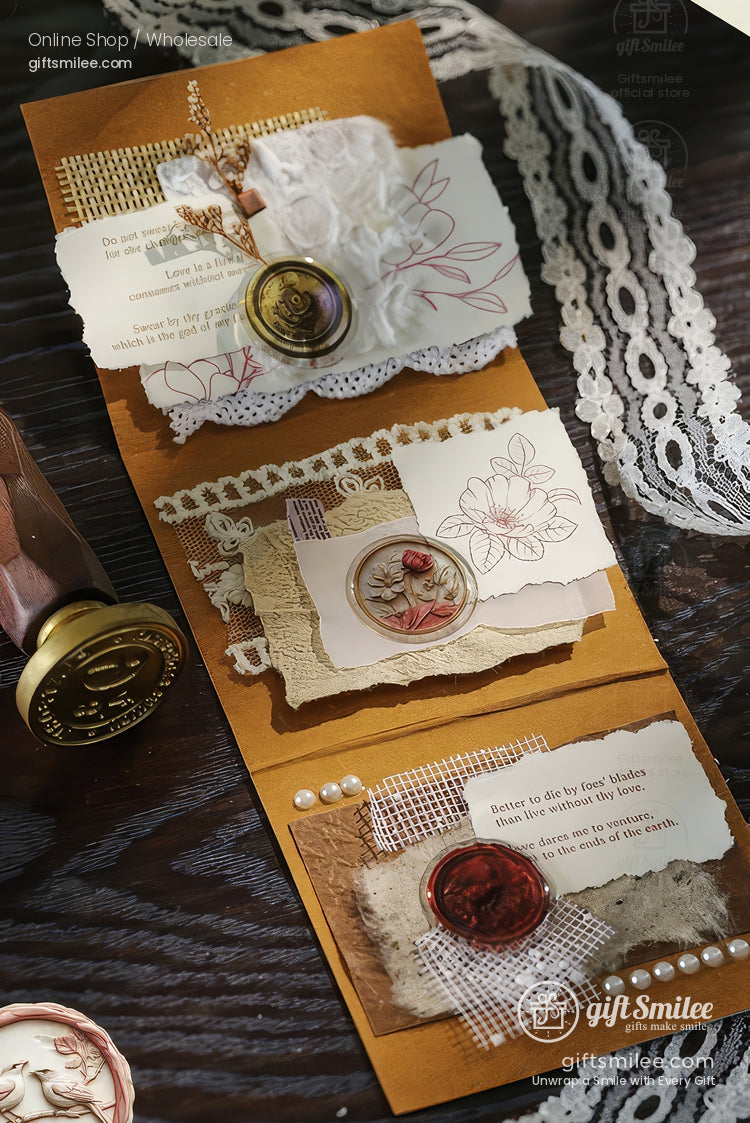 Matte Fiber Paper With Dome Resin Seals Vintage Journaling Sticker Set | KS-CK-1241