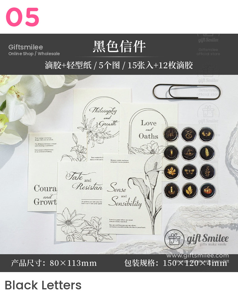 Matte Fiber Paper With Dome Resin Seals Vintage Journaling Sticker Set | KS-CK-1241