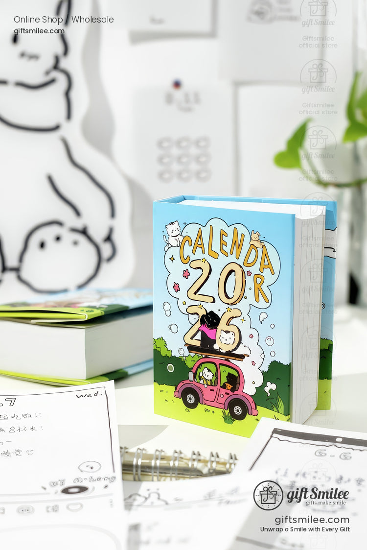 2026 Daily Tear‑Off Illustrated Thick Paper Stand‑Up Hardcover Daily Desk Calendar | KS-CK-1242