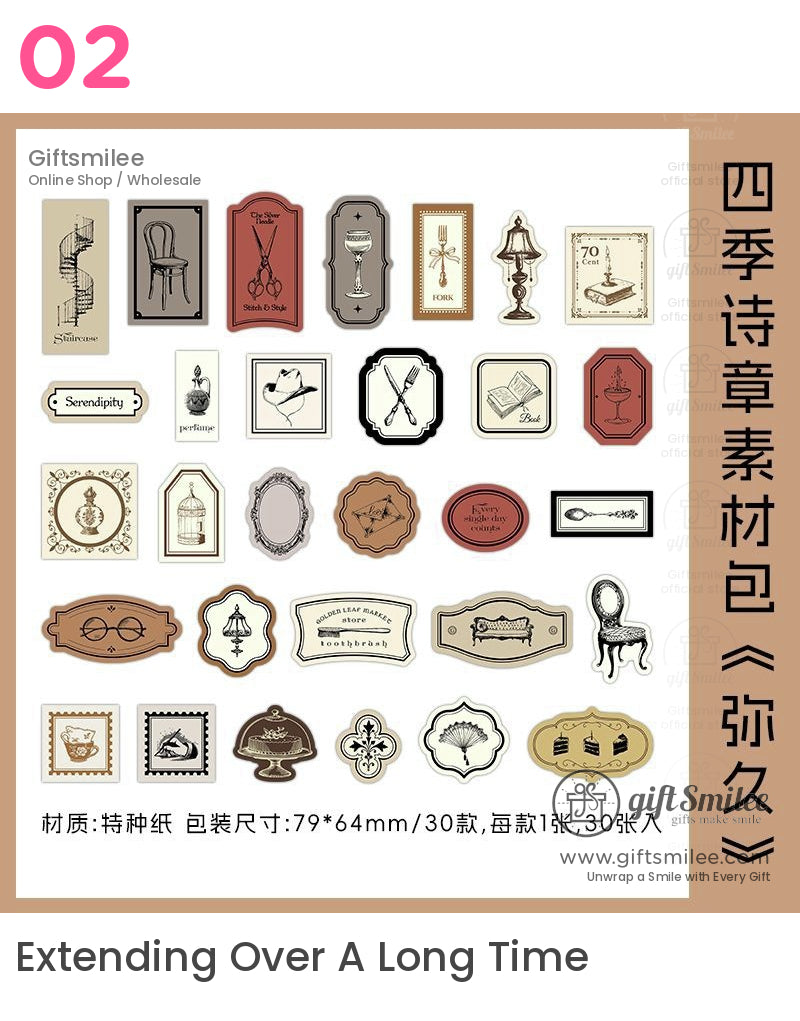 Four Seasons Poems Sticker Paper Ephemera Set | KS-CK-1243