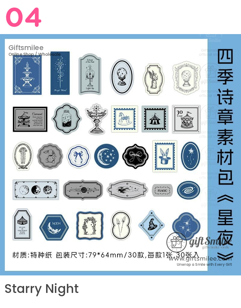 Four Seasons Poems Sticker Paper Ephemera Set | KS-CK-1243